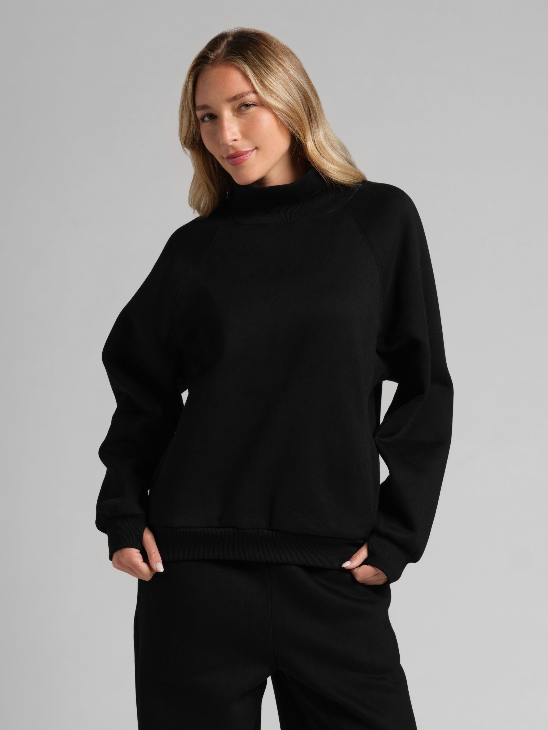 Sudadera Básica con Cuello Mock